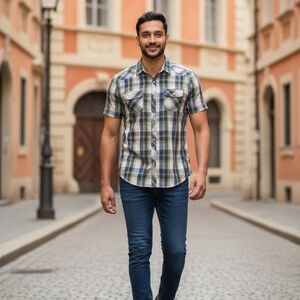 Burnside SZ 2XL Short Sleeve Blue Green Plaid Collared Button Up Country Shirt